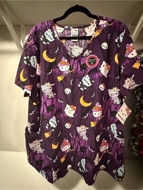 Hello Kitty Purple Halloween Print Scrub Top